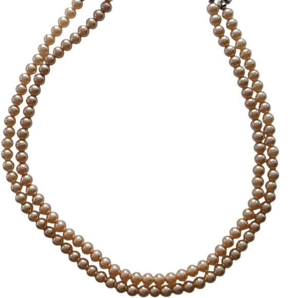 Vintage Cream Pearl Double Strand Necklace with Sterling Silver Beaded Jewelry - Picture 5 of 9